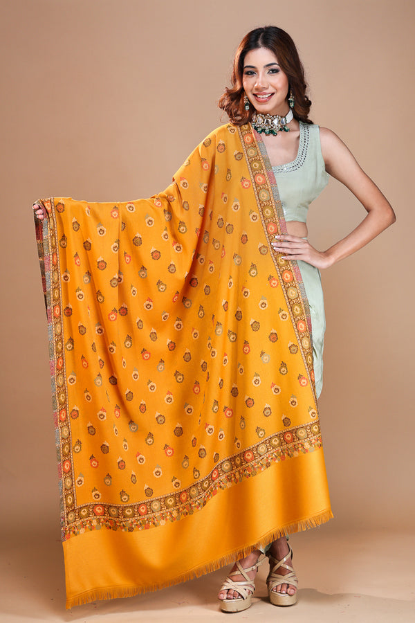 Border Booti Kani Shawl Mustard