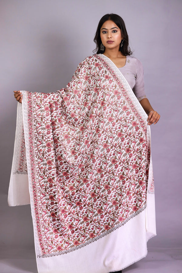 White Floral Embroidery Shawl TSS14