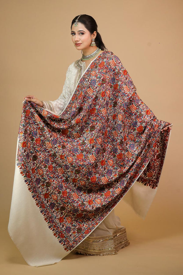 Rose Flower Embroidery Shawl White