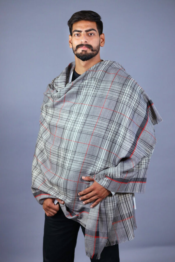 Check Border Shawl For Men