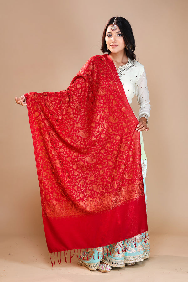 Self Nalki Embroidery Stole Maroon
