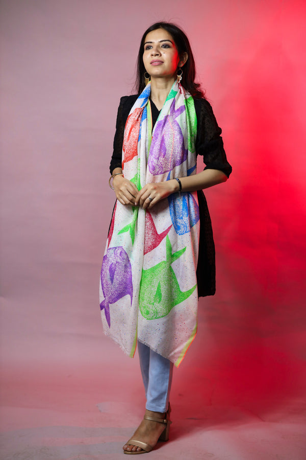 Digitally Printed Fish Cotton Stole