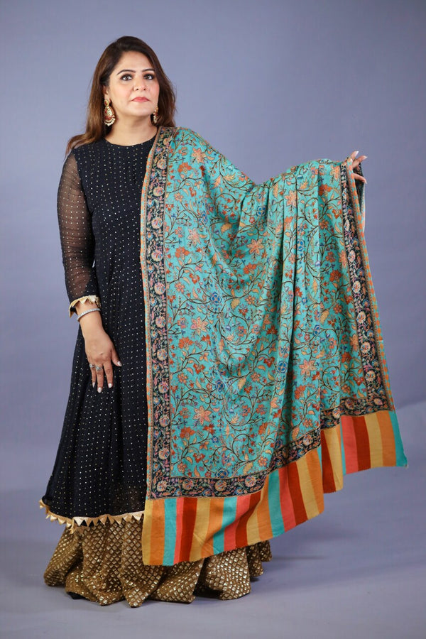 Pure Wool Hand Embroidered Kalamkari Shawl