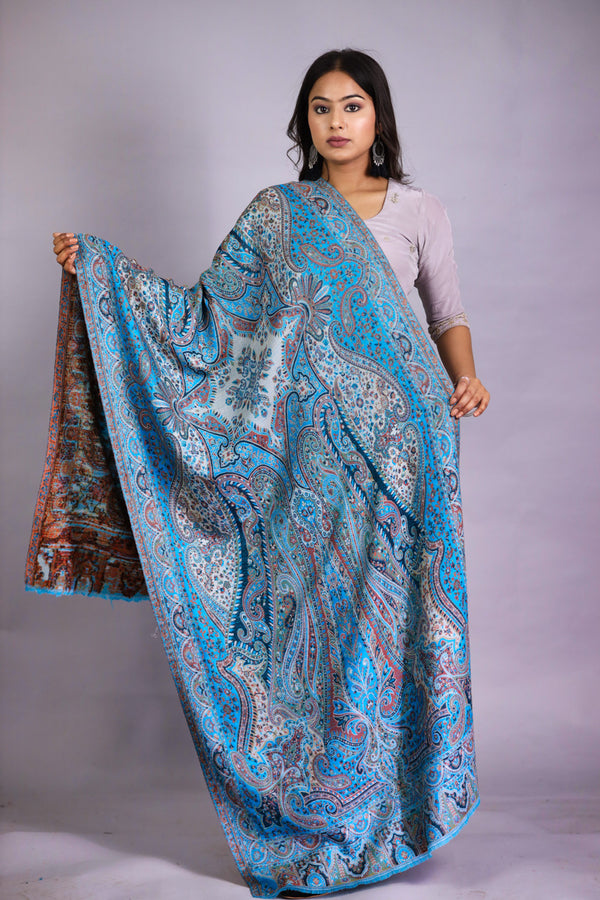 Super Soft big Paisley Kani Stole Turquoise