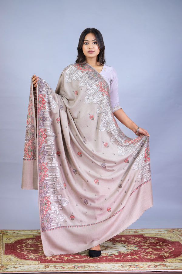 Pure Wool Darbar Border Embroidery Shawl