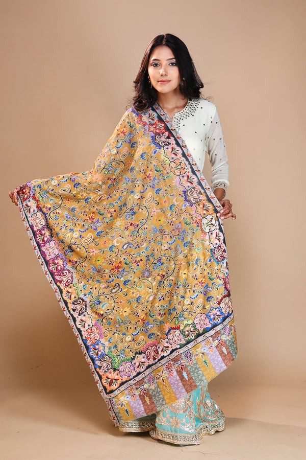Fine Wool Paisley Kalamkari Embroidery Stole
