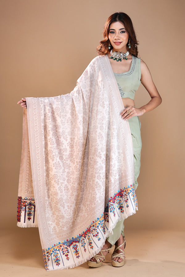 Multi-Coloured Palla Self Shawl White