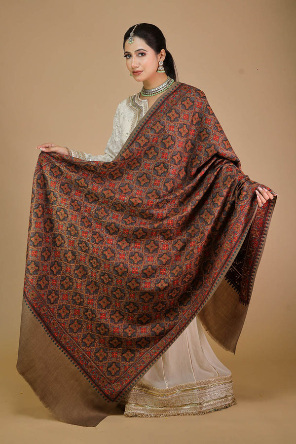 Block Embroidery Shawl Beige