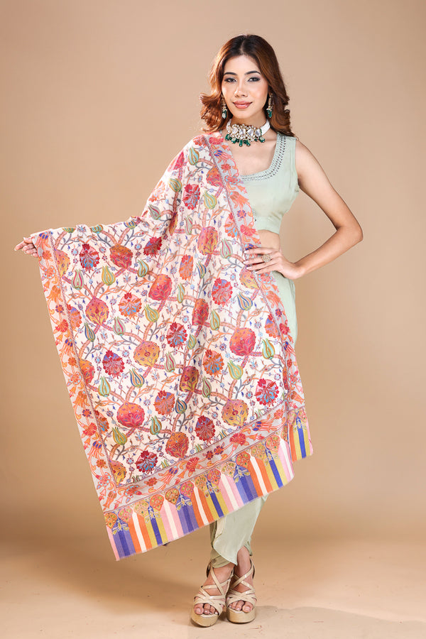 Lotus Flower Kalamkari Embroidery Stole