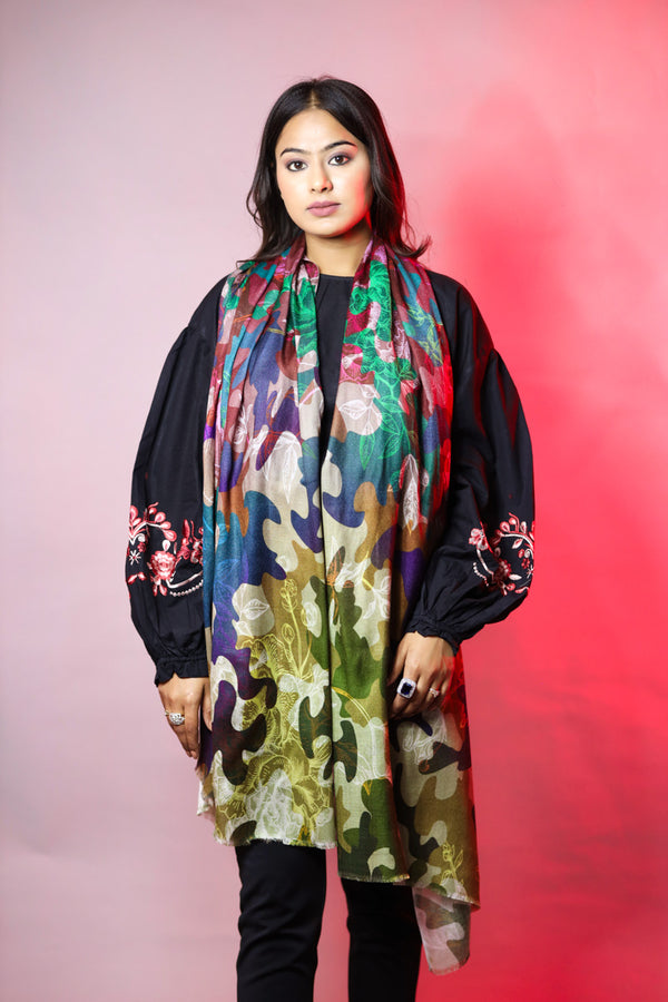 Digitally Printed Leaf Cotton Stole