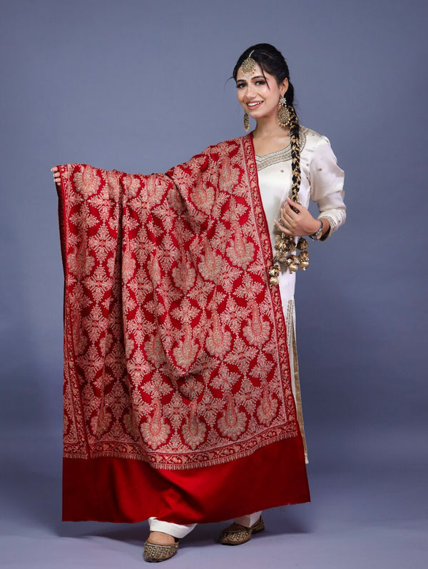 Kashmiri Paisley Jaal Embroidery Shawl Maroon