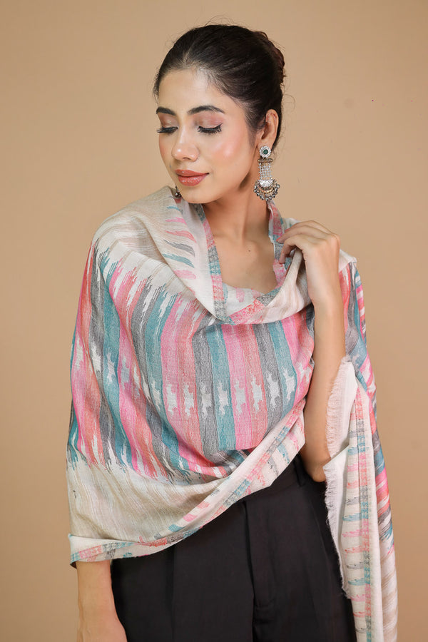 Fine Wool Ikat Stripe Stole