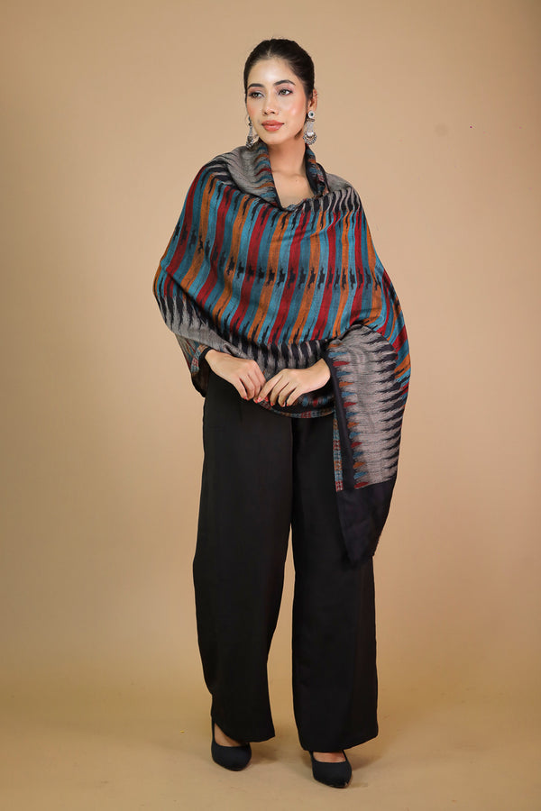 Fine Wool Ikat Stripe Stole