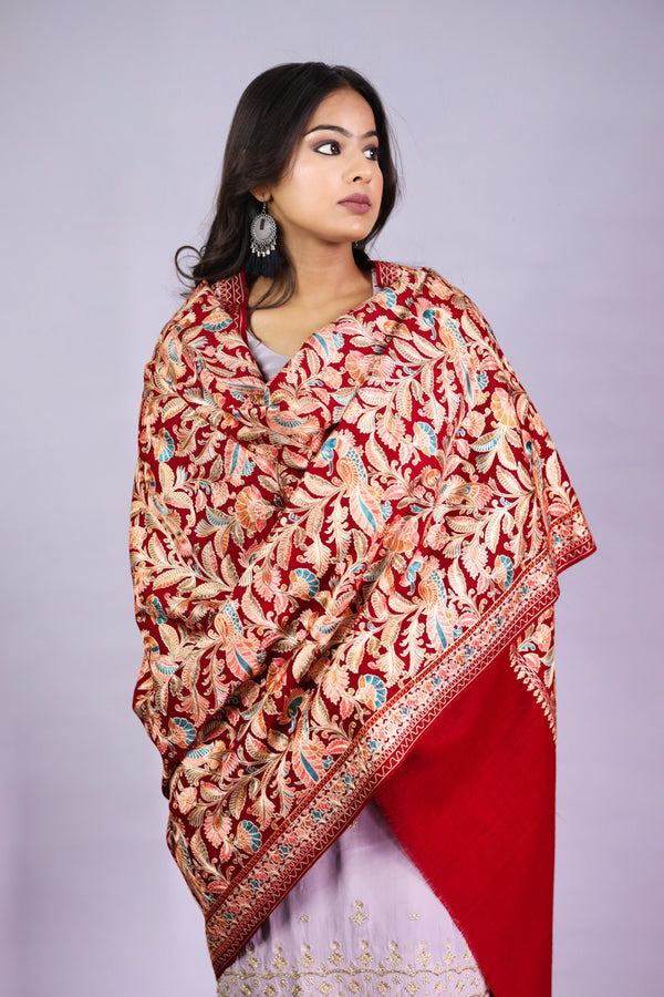 Pure Wool Silk Embroidered Shawl