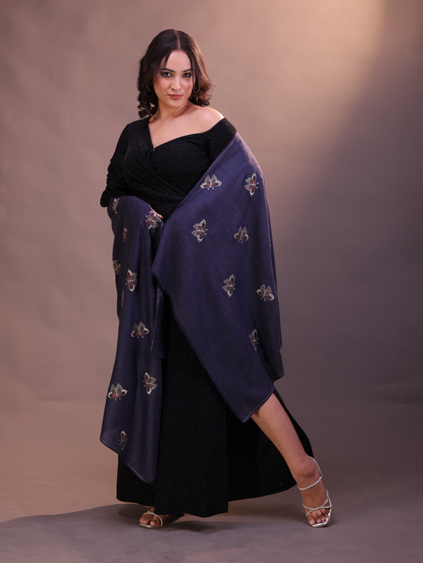 Fine Wool Butterfly Embroidery Stole