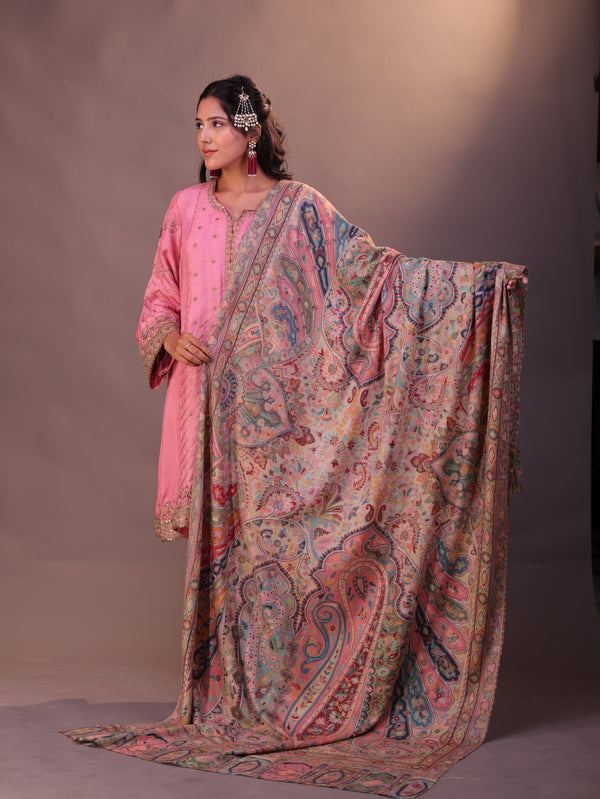 Fine wool Big Paisley Hand Embroidered Shawl