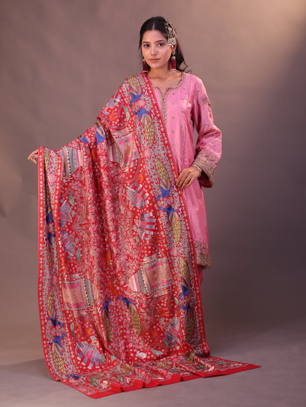 Fine Wool Peacock Border Embroidery Shawl