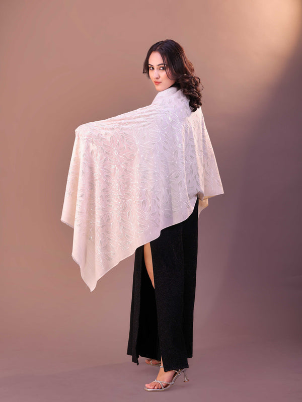 Fine Wool Leaf Embroidery Stole