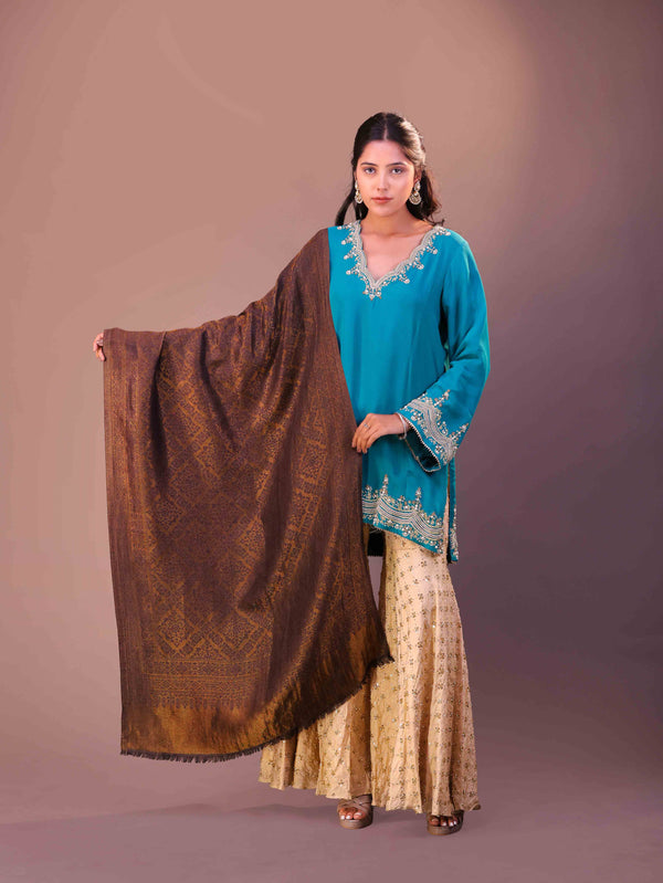 Fine Wool Bock Zari Stole