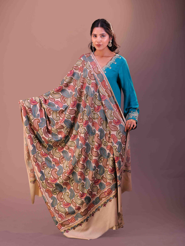 Fine Wool Multiple Paisley Embroidery Shawl