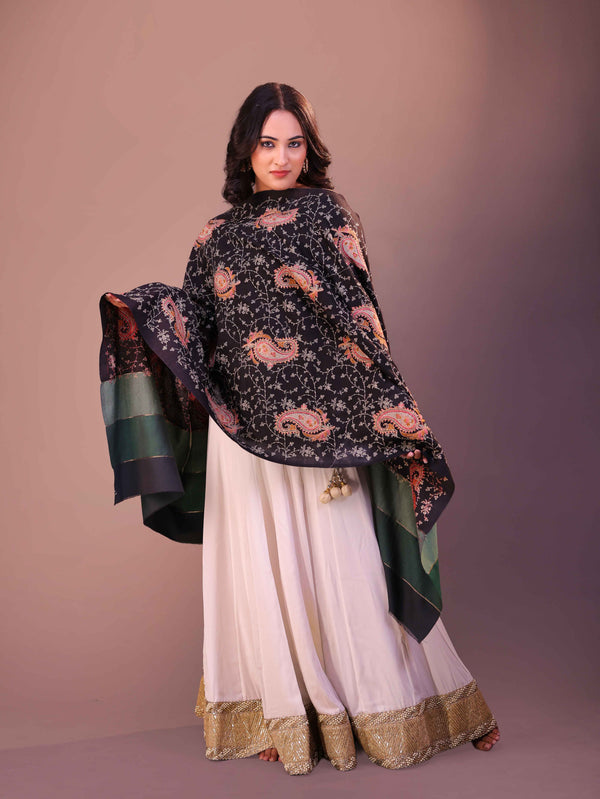 Stripe Palla Nalki Embroidery Stole