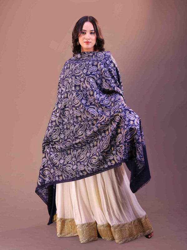 Fine Wool Self Paisley Embroidery Shawl