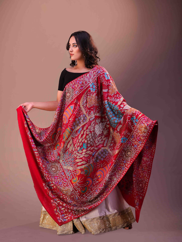 Fine Wool Tree Silk Embroidery Shawl