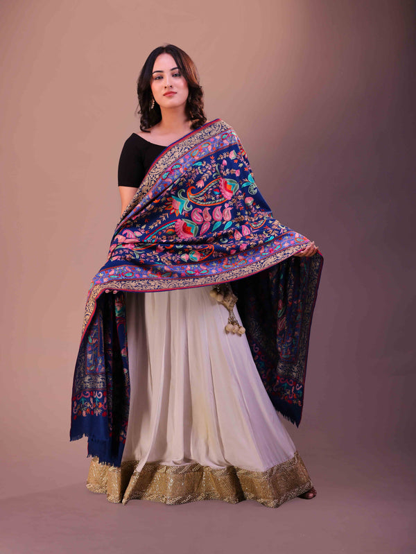 Fine Wool Big Paisley Embroidery Shawl