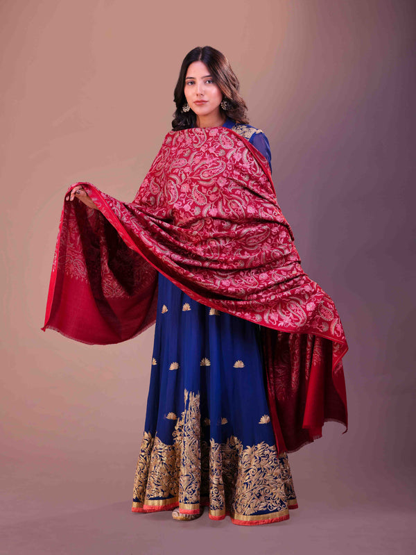 Fine Wool Self Paisley Embroidery Shawl