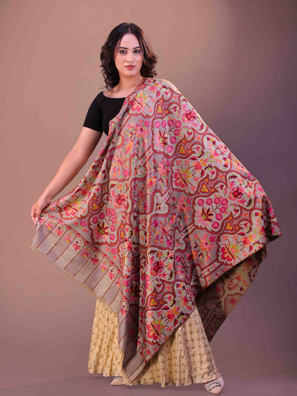 Fine Wool Full Jaal Floral Embroidery Shawl