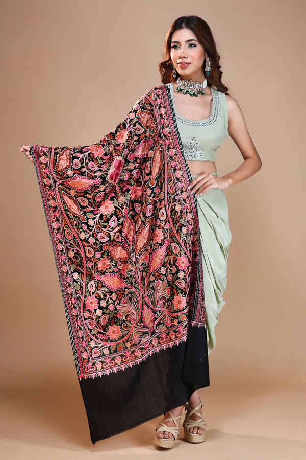 Big Flower Pot Embroidery Stole