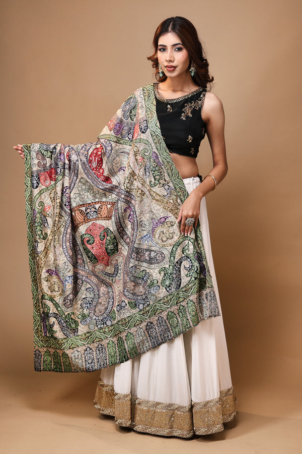 Fine Wool Cross Paisley Kani Shawl
