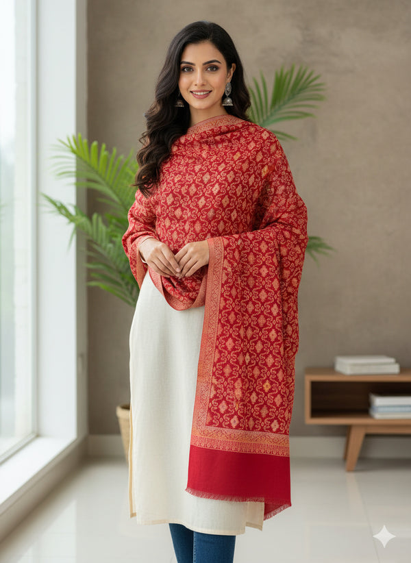 Spray Design Kani Shawl Maroon
