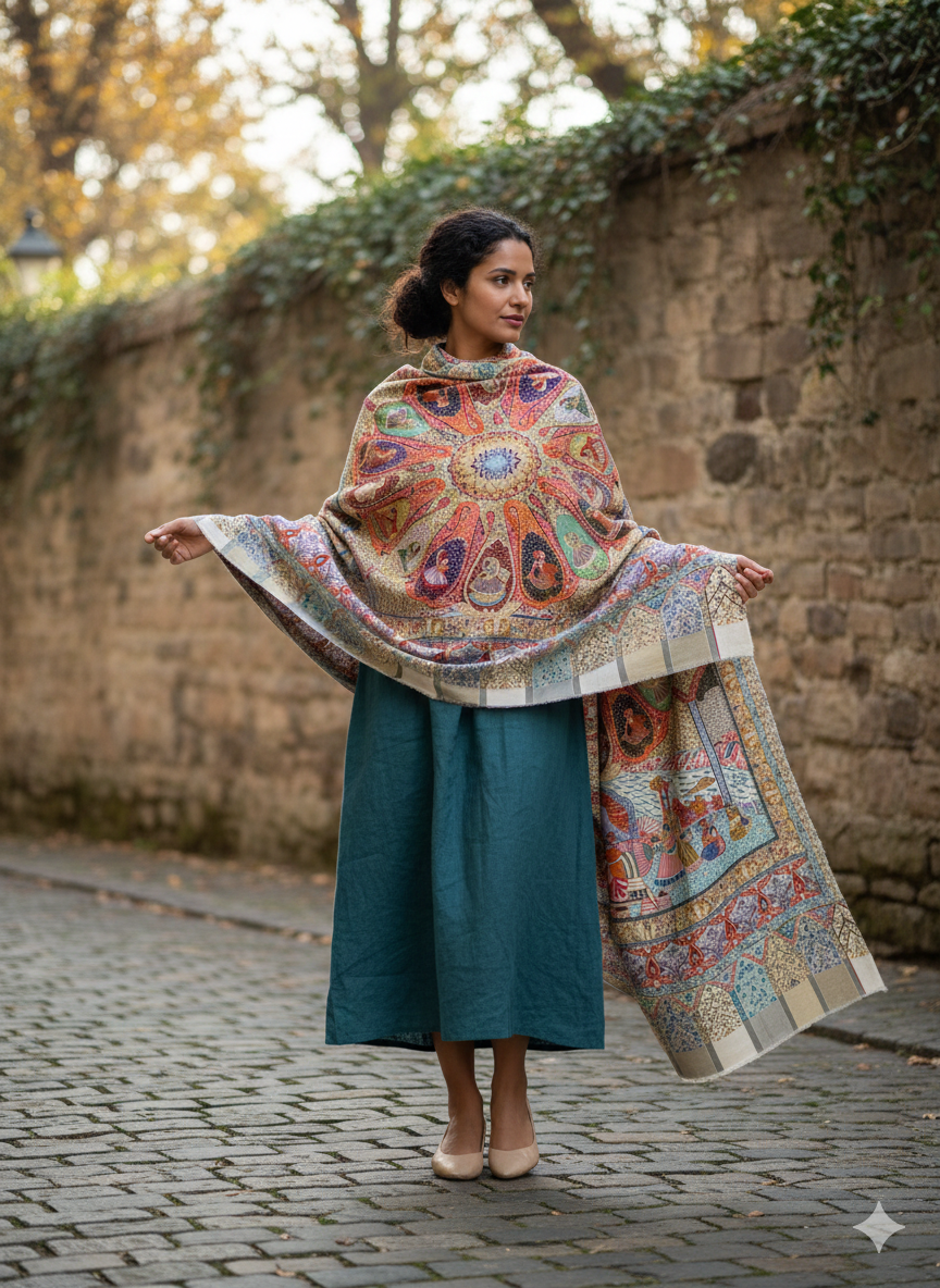 Rang Mahal Kalamkari Embroidery Shawl For Women – The Shawl Studio