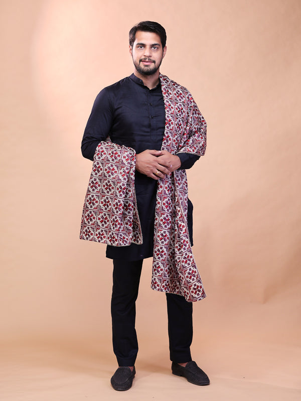 Floral And Geometric Motifs Dupatta For Men