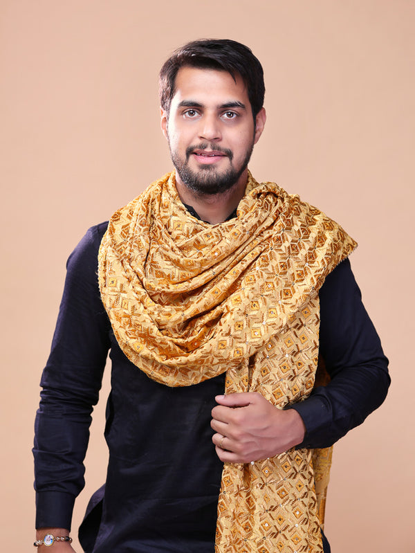 Sequin Embroidery Diamond Pattern Dupatta For Men