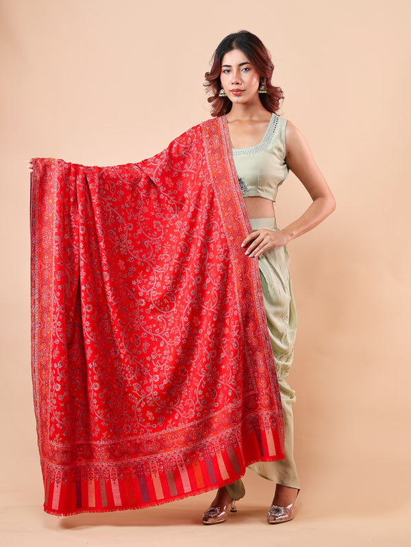 Leaf Paisley Kani Shawl Red