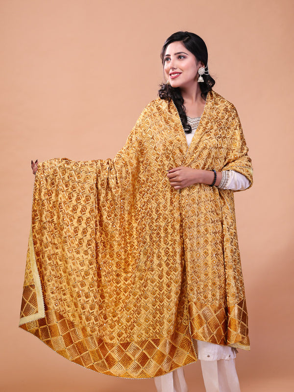 Ethnic Embroidered  Phulkari Dupatta Yellow