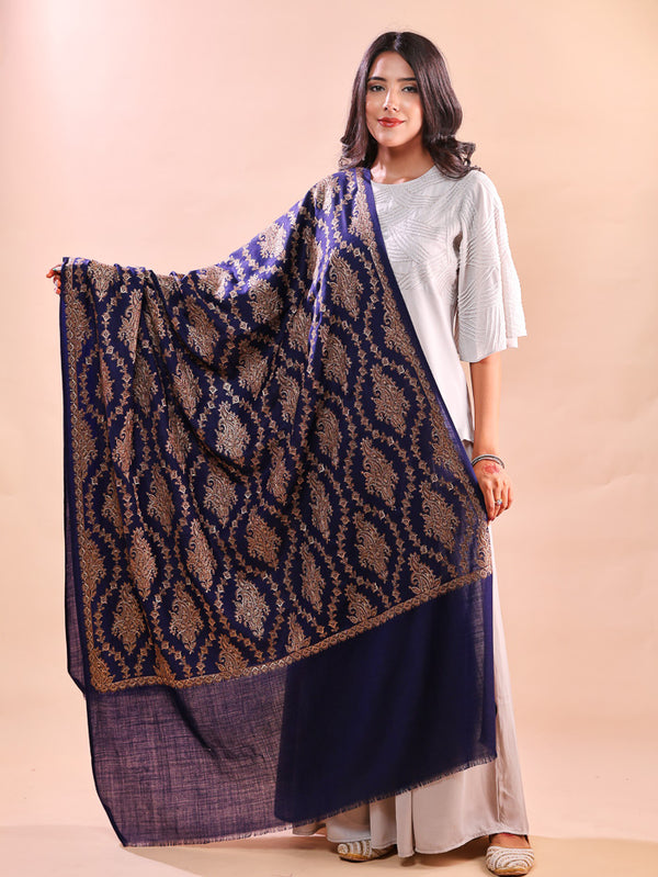 Paisley Kashmiri Embroidery Shawl Blue