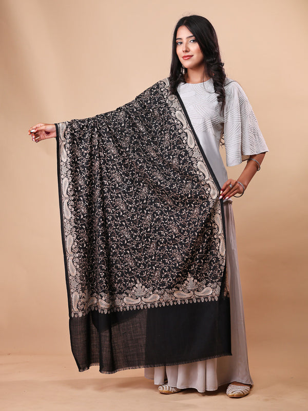 Self Embroidery Shawl Black