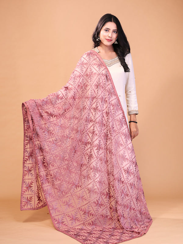 Star Embroidered Phulkari Dupatta Brown