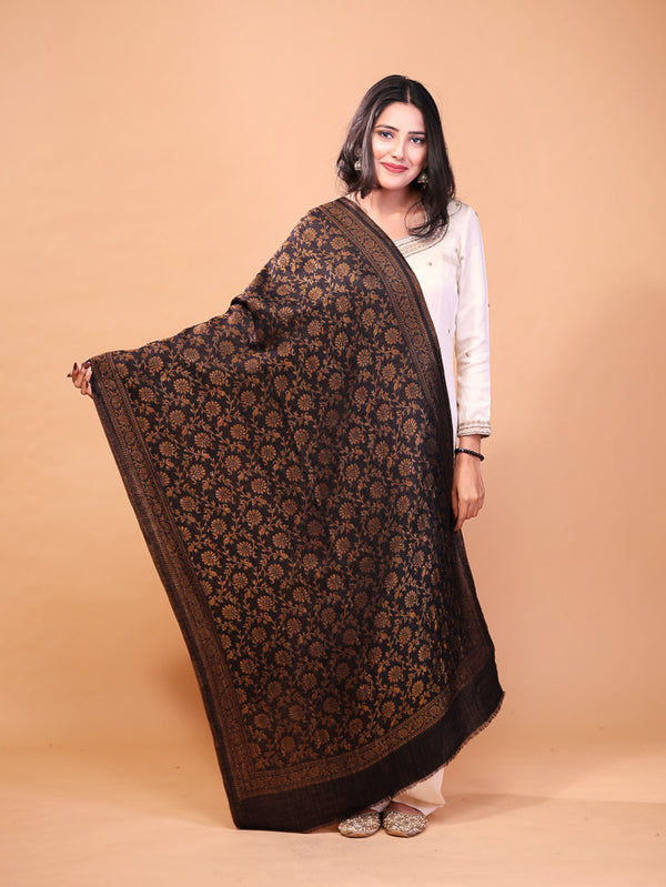 Zari Flower Reversible Kani Stole Black