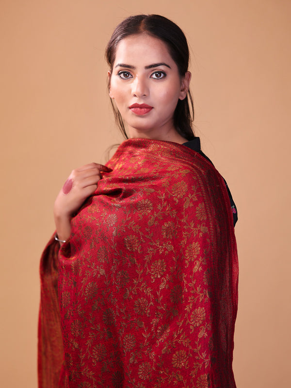 Fine Wool Zari Reversible Stole Maroon