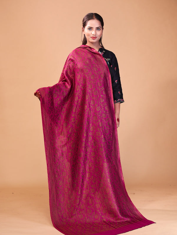 Zari Flower Kani Stole DK Pink