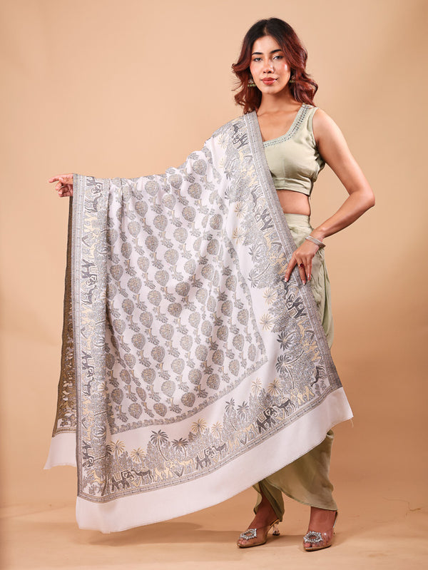 Elephant Border Resham Kani Shawl