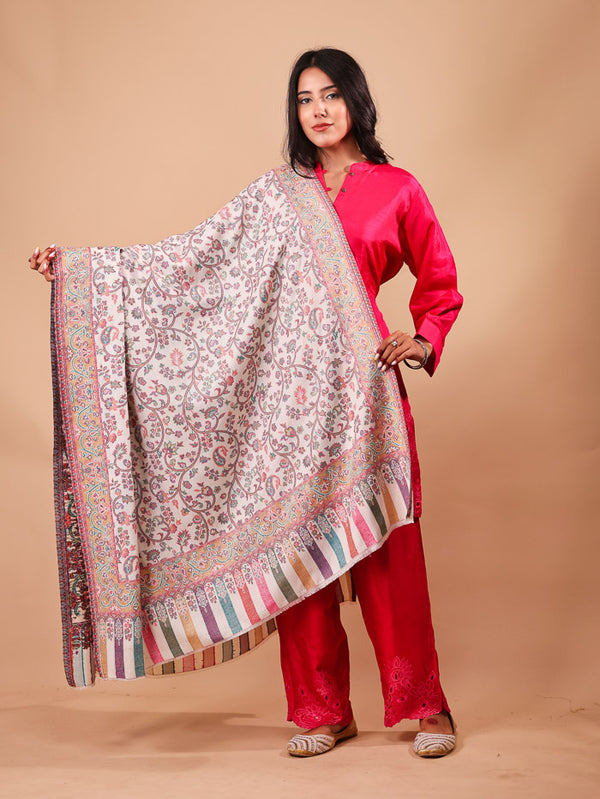 Flower Paisley Kani Shawl White