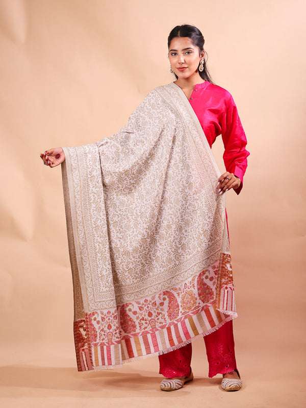 Paisley Kani Palla Shawl Beige