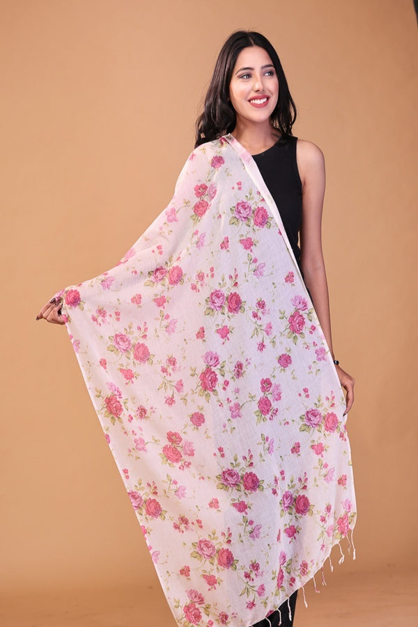 Rose Flower Cotton Printed Stole
