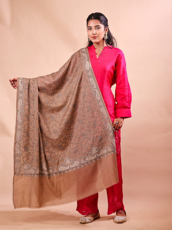 Self Embroidery Shawl Beige