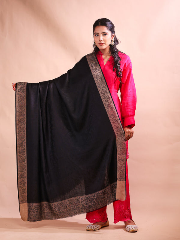 Chinar Border Self Shawl Black